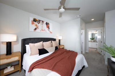 Cozy resident room with a comfortable bed and decor