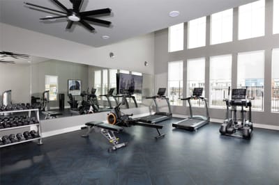 Interior view of a modern fitness room with equipment