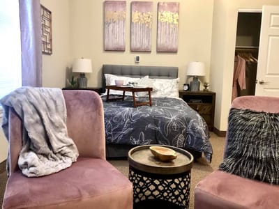 A cozy private resident room with modern decor