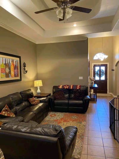 Cozy interior seating area with comfortable couches