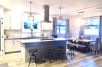 Bright interior of a kitchen and dining area