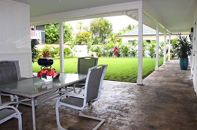 Patio area with seating and garden view