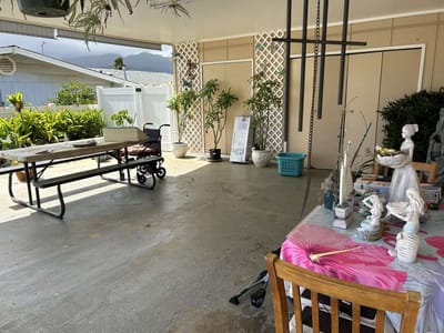 Outdoor space with seating and plants