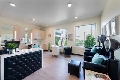 Bright and welcoming interior of a care facility lounge