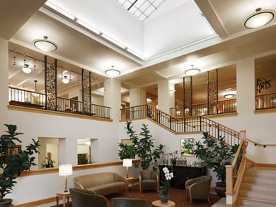 Common area in an assisted living facility with seating