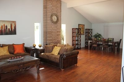 Common area with seating and dining space.