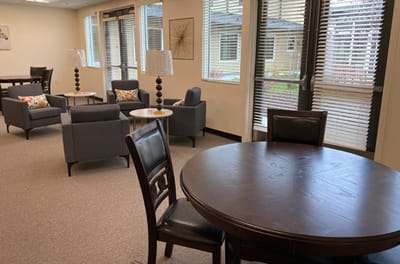 Interior common area with seating and tables