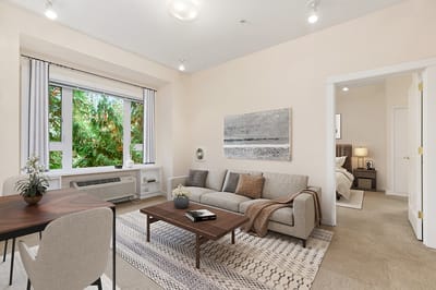 Bright interior living space with furniture