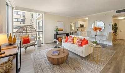 Bright interior living space with modern decor