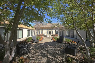 Outdoor garden area with seating