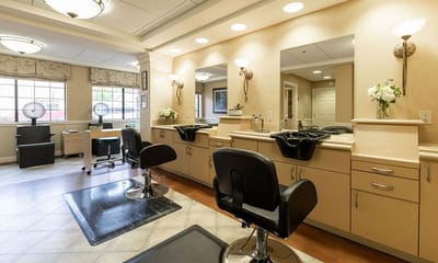 Interior view of a salon with styling stations
