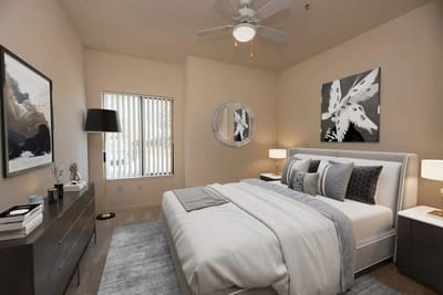 A well-decorated private resident room with modern furnishings