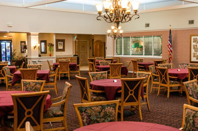 Interior view of the dining room with tables