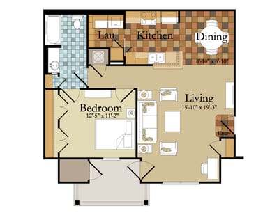 Architectural floor plan of a living unit layout