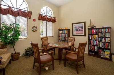 Cozy reading nook in a senior living community