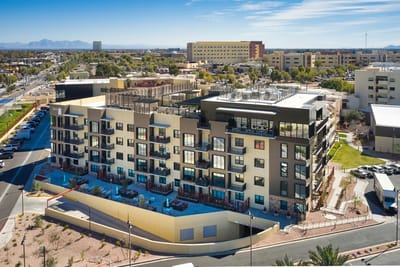 Aerial view of Friendship Village Tempe building complex
