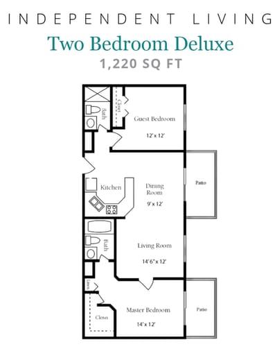 Architectural floor plan for a two-bedroom apartment.