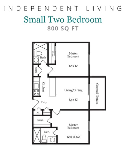 Architectural floor plan of a two-bedroom unit