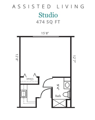 Architectural floor plan of a studio apartment