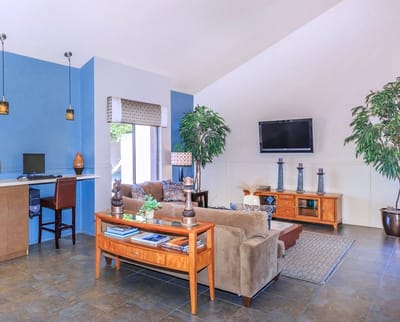 Comfortable common area with seating and decor