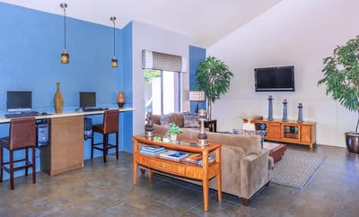 Interior common area with seating and computers