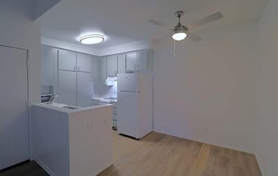 Bright interior view of a kitchen space in assisted living