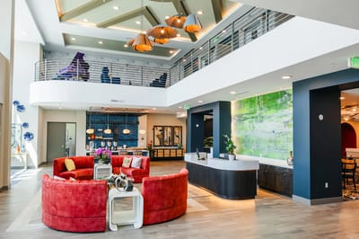 Bright and inviting interior lounge with residents