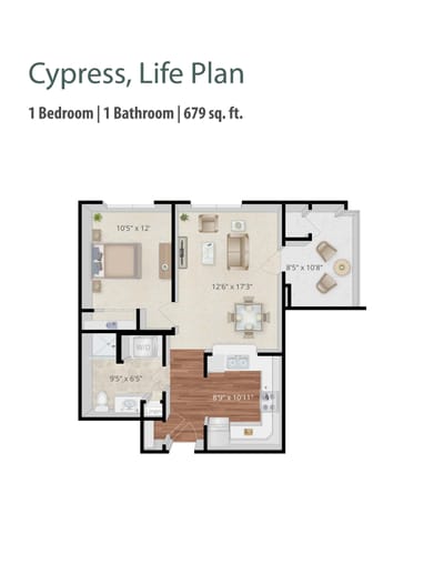Floor plan for a one-bedroom apartment