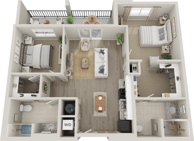 Layout of a two-bedroom resident unit