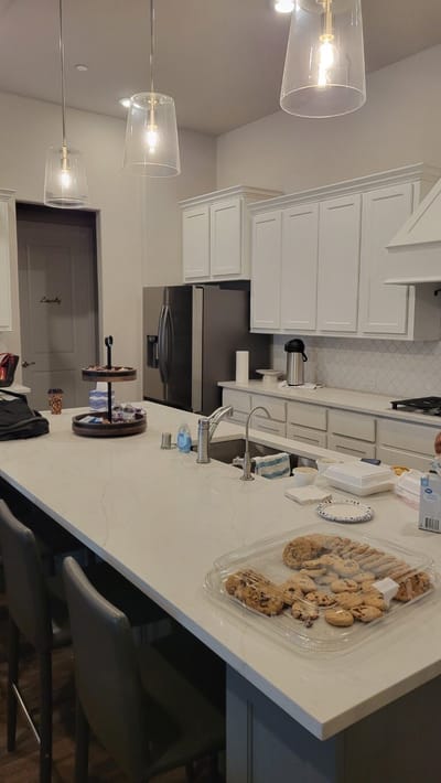 Bright kitchen with freshly baked cookies on the counter