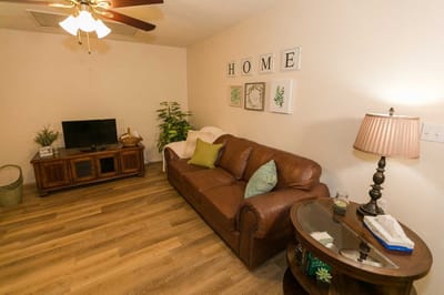 Cozy living room with a couch and decor