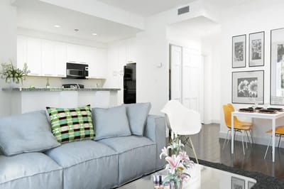 Modern living room in an assisted living apartment