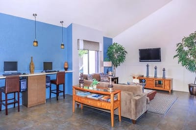 Interior common area with seating and computers