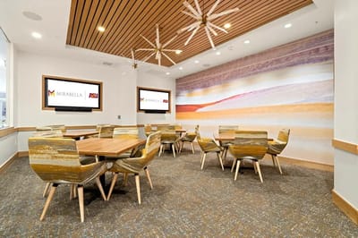 Bright common area with modern furnishings