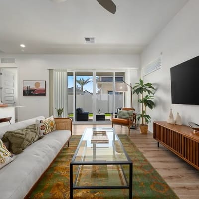 Bright living room with modern furnishings