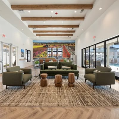 Bright, modern lobby with comfortable seating