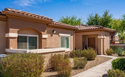 Exterior view of a senior living facility entrance