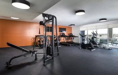 Interior fitness area with exercise equipment