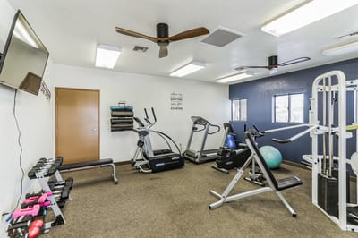 Well-equipped fitness room with exercise equipment