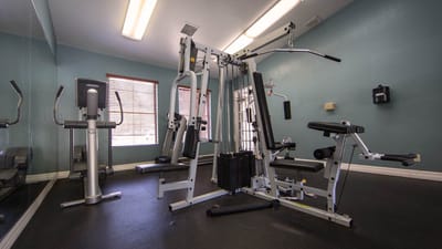 Interior view of a fitness area with equipment