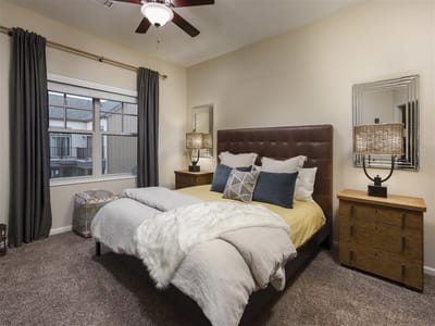 Well-decorated private bedroom in a senior living facility