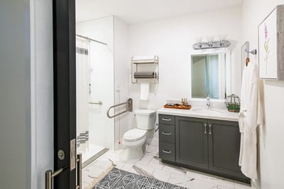 Bright and modern bathroom interior with fixtures