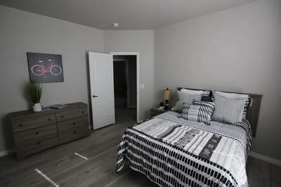 A decorated bedroom in a senior living facility