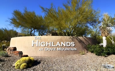Entrance sign for The Highlands at Dove Mountain