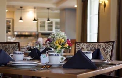 Beautifully set dining table in a dining room
