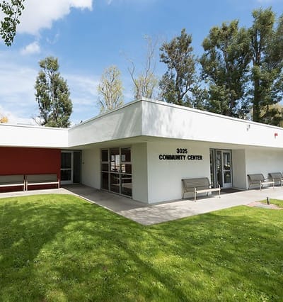 Exterior view of a community center building