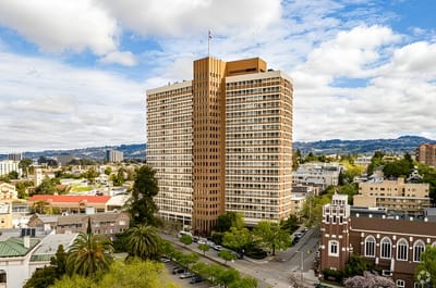 Exterior view of St. Paul's Towers, a senior living facility