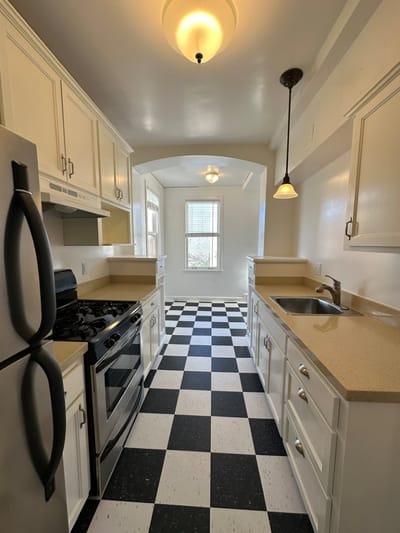 Bright kitchen in the apartment facility