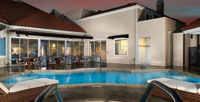 Outdoor swimming pool area of the facility