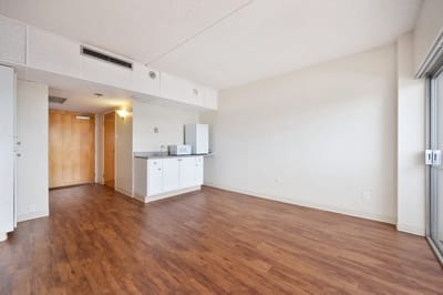 Bright interior view of a vacant resident room
